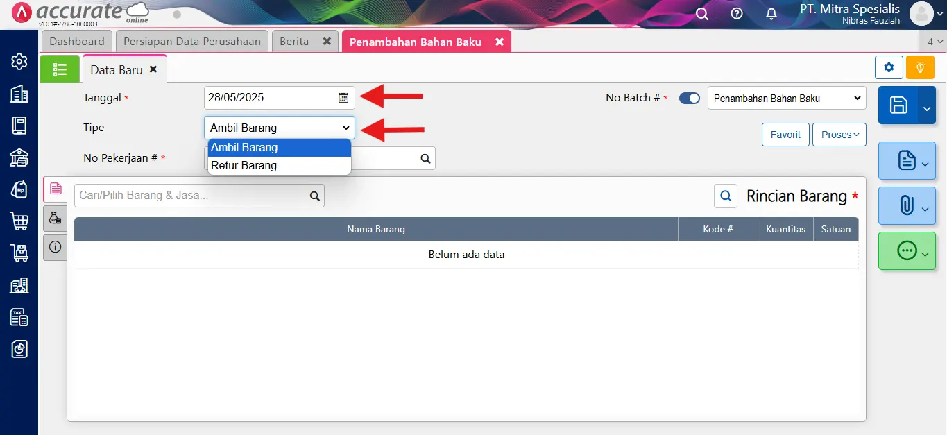 Cara mencatat penambahan bahan baku